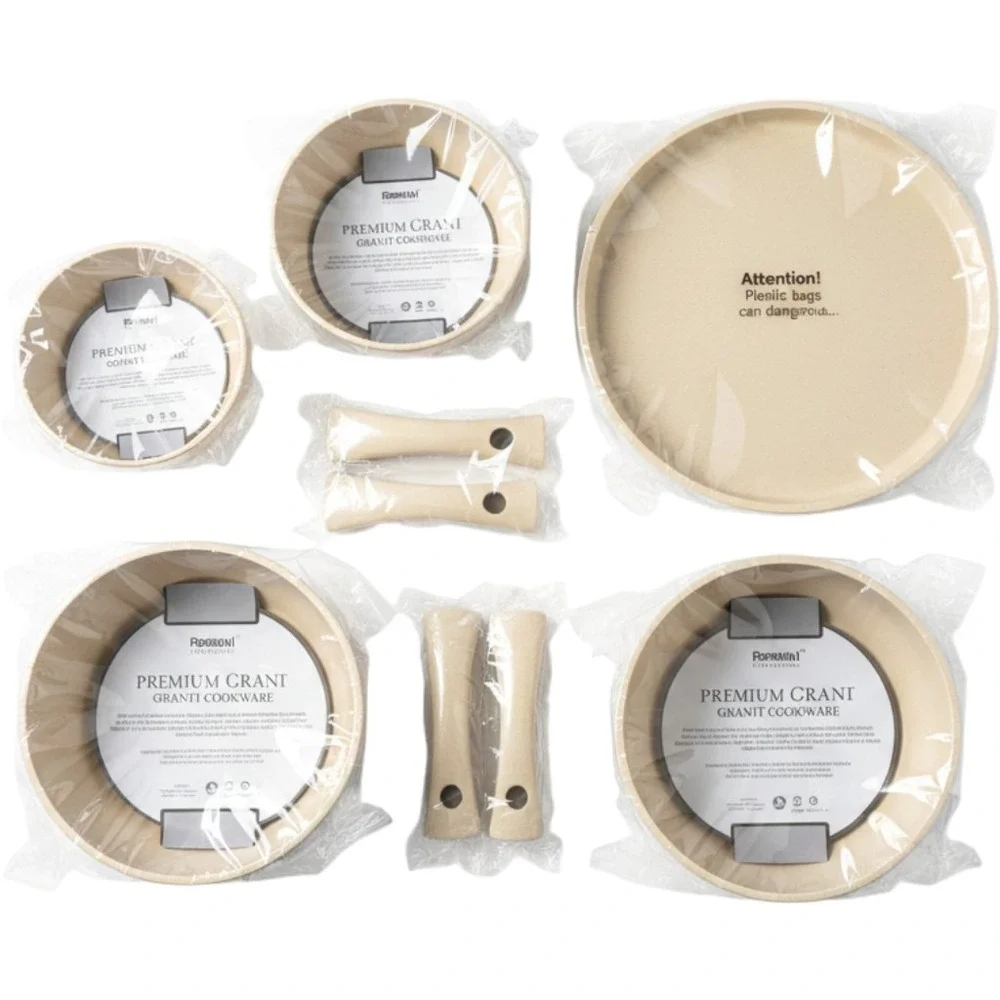15 Piece Nonstick Cookware Set Detachable Handles Premium Granite White J82402